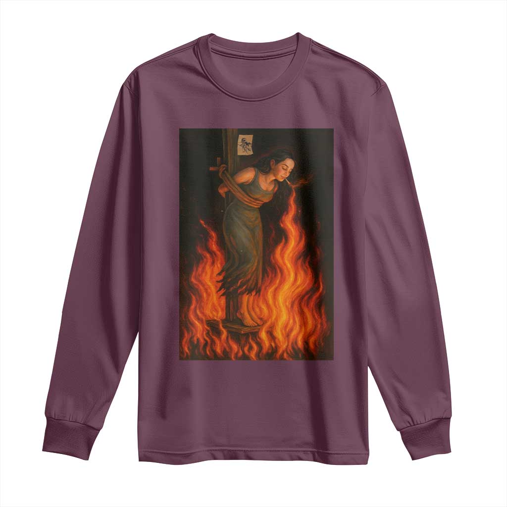 Funny Halloween Witch Long Sleeve Shirt Witch Lighting Cigarette With Flames Occult Unholy - Wonder Print Shop
