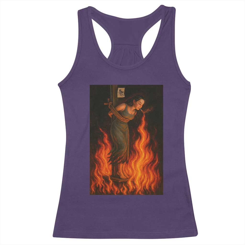 Funny Halloween Witch Racerback Tank Top Witch Lighting Cigarette With Flames Occult Unholy - Wonder Print Shop