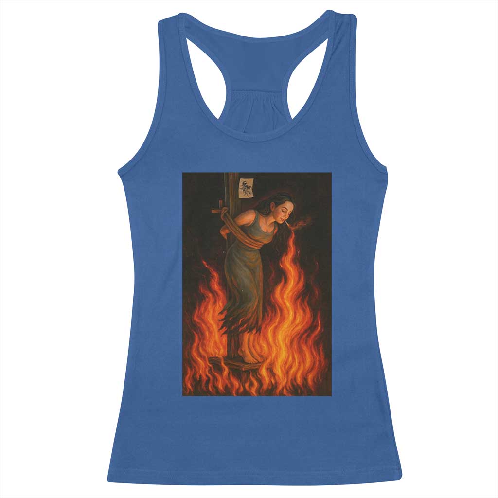 Funny Halloween Witch Racerback Tank Top Witch Lighting Cigarette With Flames Occult Unholy - Wonder Print Shop
