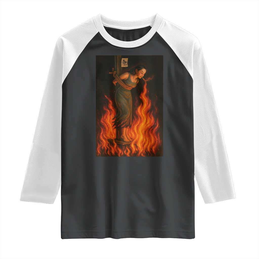 Funny Halloween Witch Raglan Shirt Witch Lighting Cigarette With Flames Occult Unholy - Wonder Print Shop