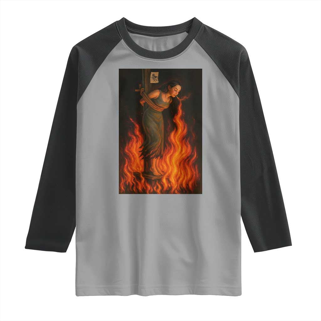 Funny Halloween Witch Raglan Shirt Witch Lighting Cigarette With Flames Occult Unholy - Wonder Print Shop