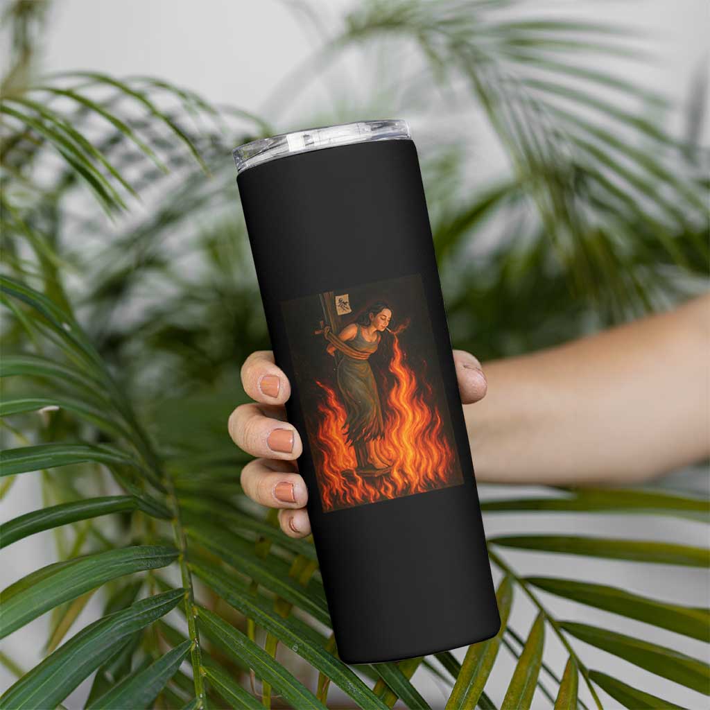 Funny Halloween Witch Skinny Tumbler Witch Lighting Cigarette With Flames Occult Unholy - Wonder Print Shop