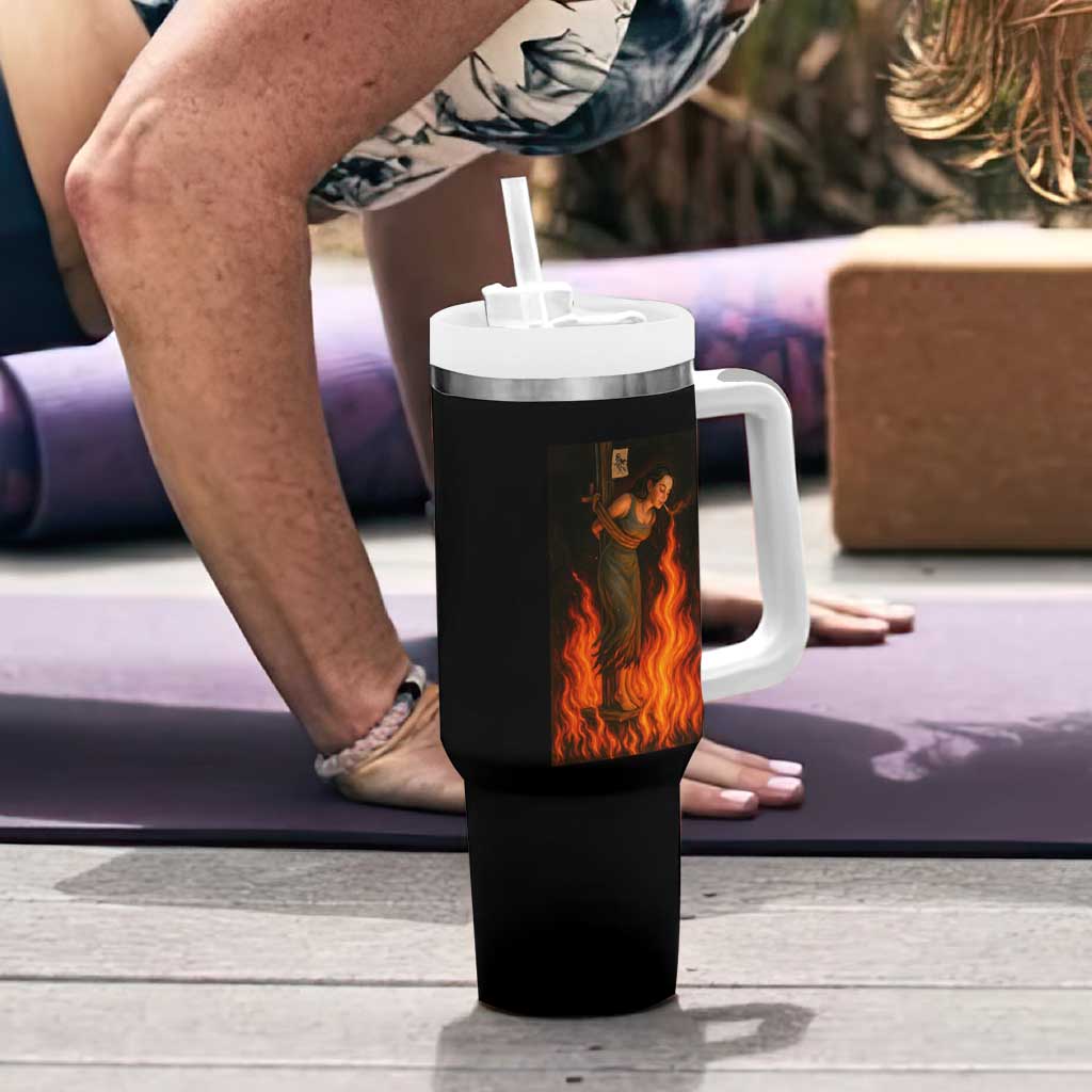 Funny Halloween Witch Tumbler With Handle Witch Lighting Cigarette With Flames Occult Unholy - Wonder Print Shop