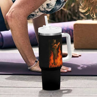 Funny Halloween Witch Tumbler With Handle Witch Lighting Cigarette With Flames Occult Unholy - Wonder Print Shop