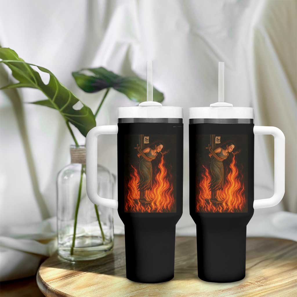 Funny Halloween Witch Tumbler With Handle Witch Lighting Cigarette With Flames Occult Unholy - Wonder Print Shop