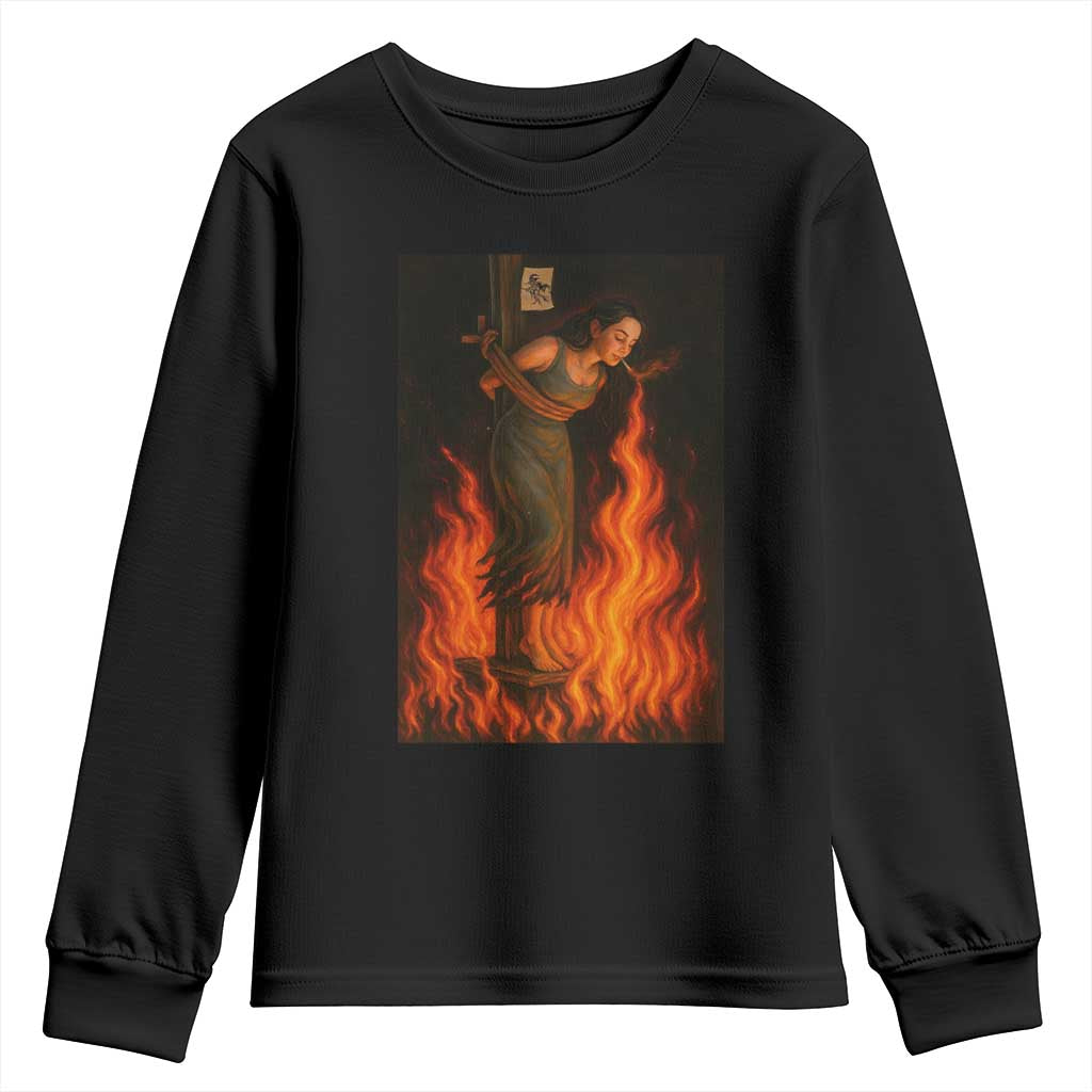 Funny Halloween Witch Youth Sweatshirt Witch Lighting Cigarette With Flames Occult Unholy - Wonder Print Shop
