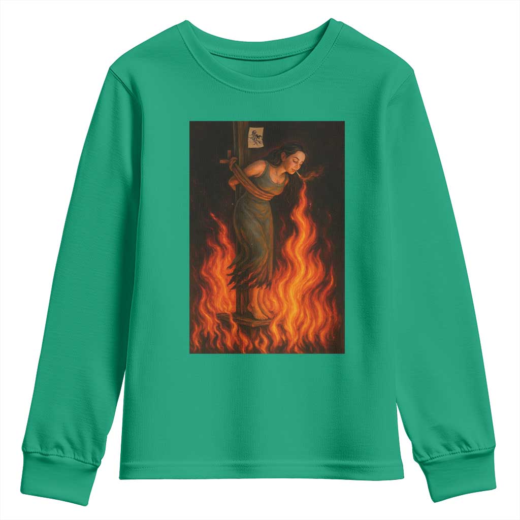 Funny Halloween Witch Youth Sweatshirt Witch Lighting Cigarette With Flames Occult Unholy - Wonder Print Shop
