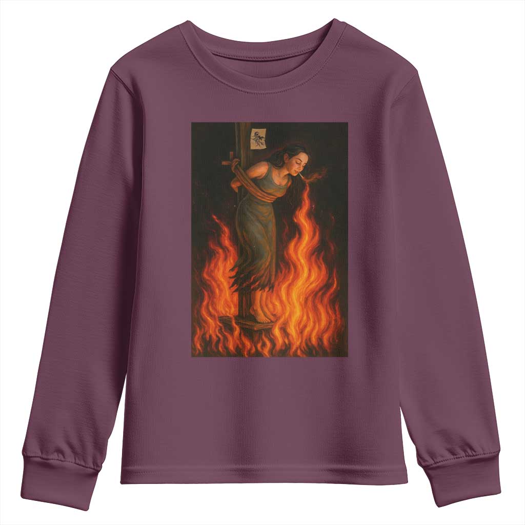 Funny Halloween Witch Youth Sweatshirt Witch Lighting Cigarette With Flames Occult Unholy - Wonder Print Shop