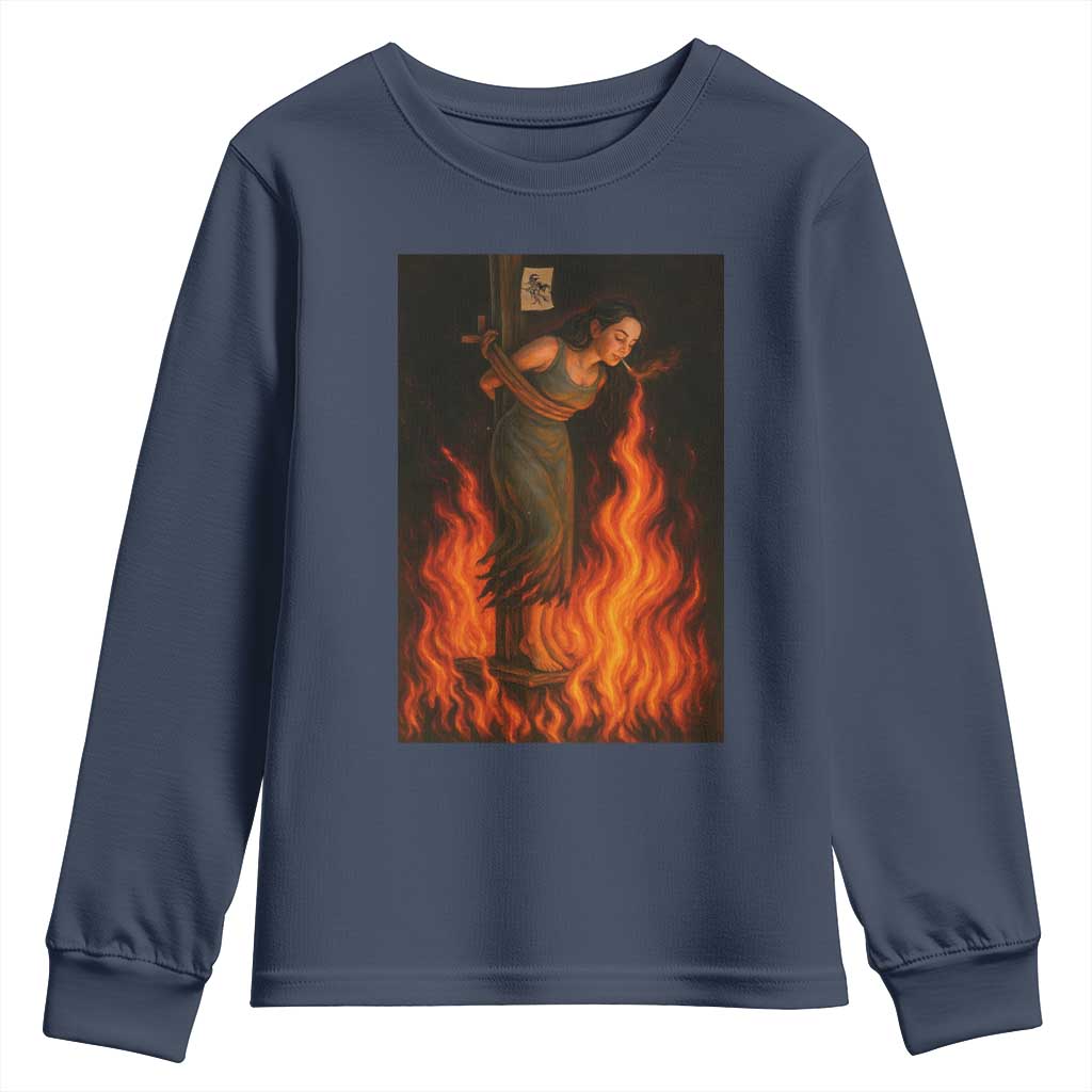 Funny Halloween Witch Youth Sweatshirt Witch Lighting Cigarette With Flames Occult Unholy - Wonder Print Shop