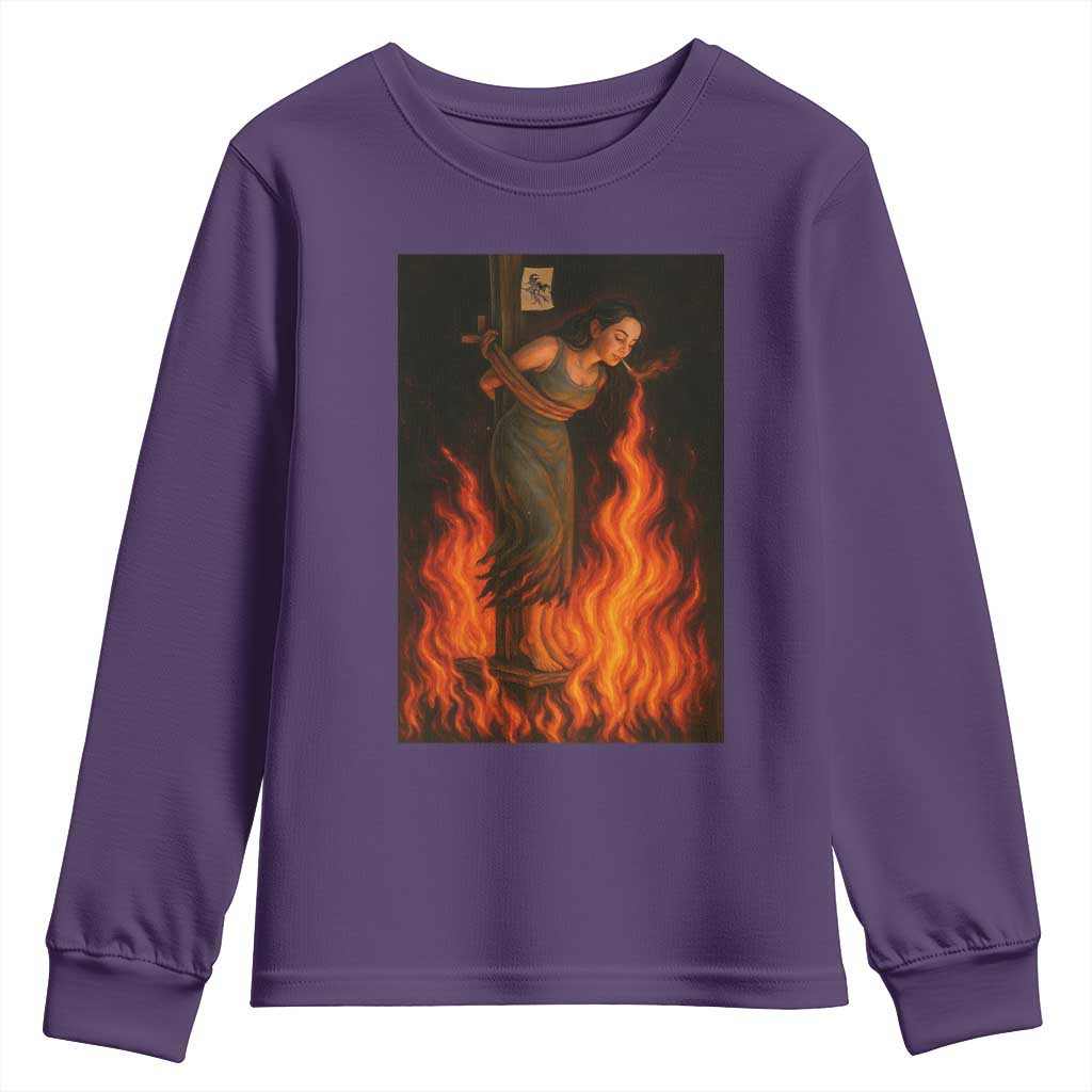 Funny Halloween Witch Youth Sweatshirt Witch Lighting Cigarette With Flames Occult Unholy - Wonder Print Shop