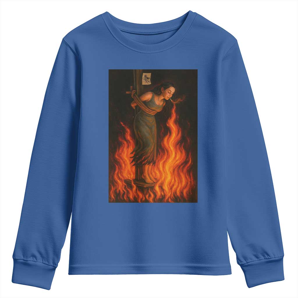 Funny Halloween Witch Youth Sweatshirt Witch Lighting Cigarette With Flames Occult Unholy - Wonder Print Shop