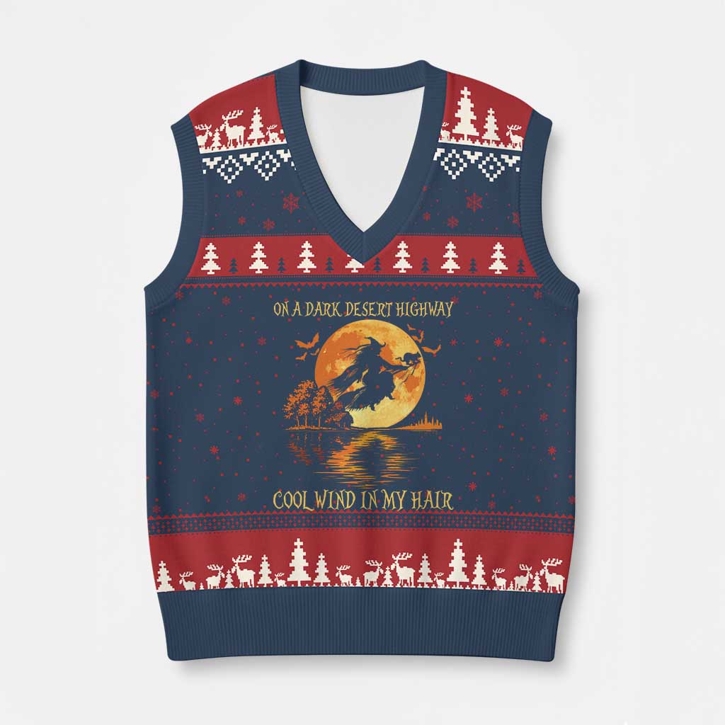 Funny Witch V-Neck Knit Sweater Vest On A Dark Desert Highway Cool Wind In My Hair - Wonder Print Shop