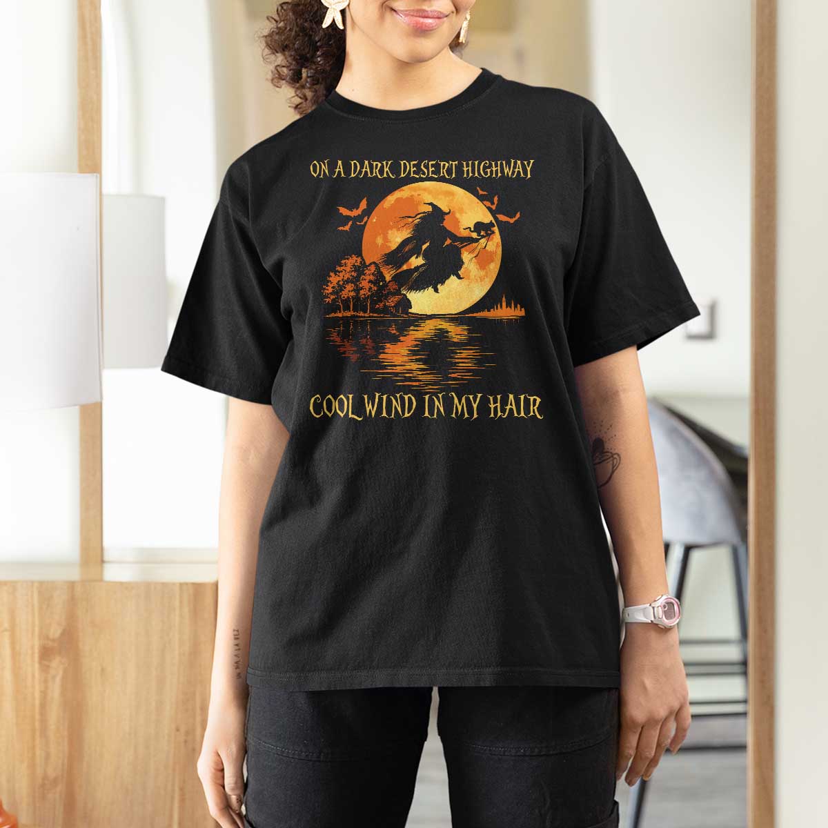 Funny Witch T Shirt For Women On A Dark Desert Highway Cool Wind In My Hair - Wonder Print Shop