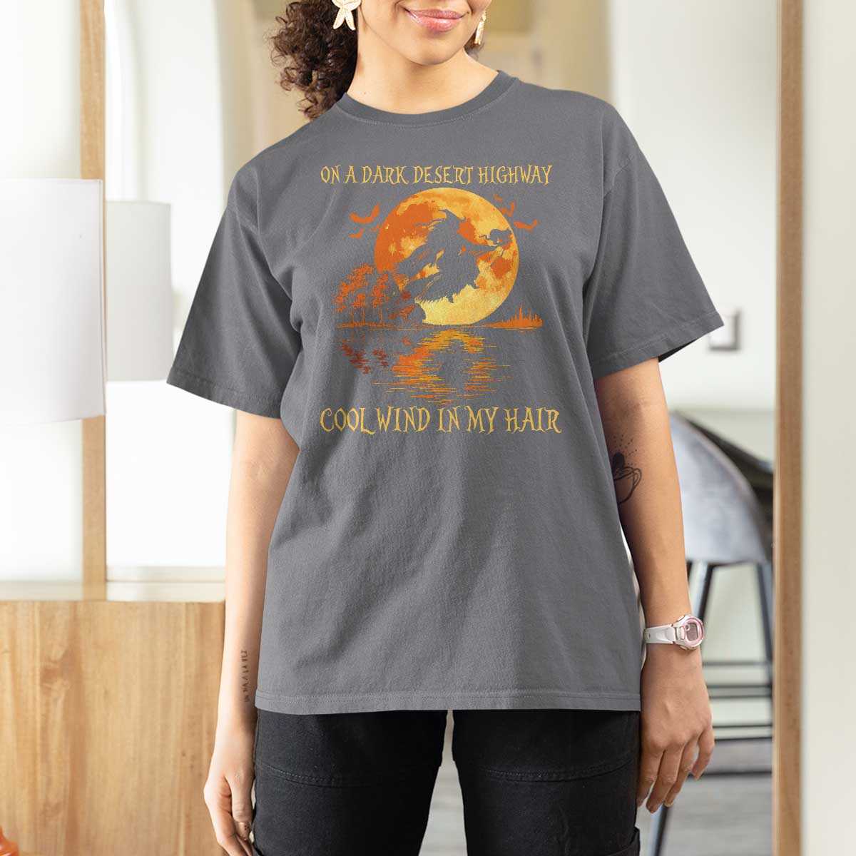 Funny Witch T Shirt For Women On A Dark Desert Highway Cool Wind In My Hair - Wonder Print Shop