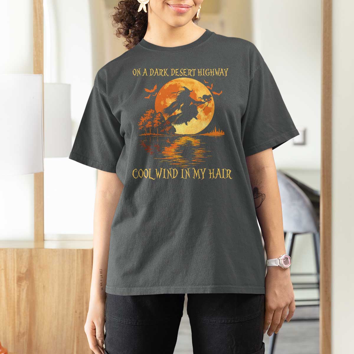 Funny Witch T Shirt For Women On A Dark Desert Highway Cool Wind In My Hair - Wonder Print Shop