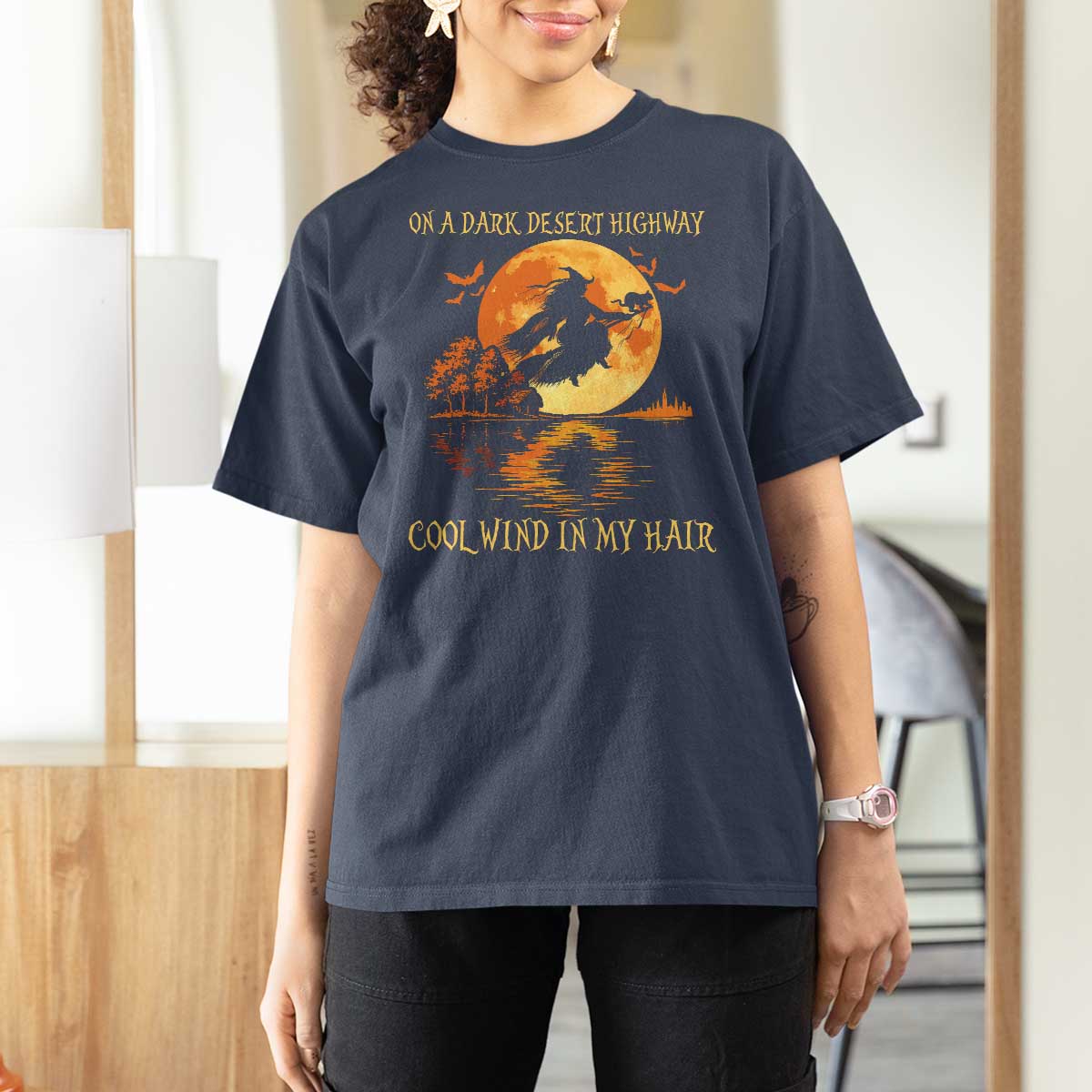 Funny Witch T Shirt For Women On A Dark Desert Highway Cool Wind In My Hair - Wonder Print Shop