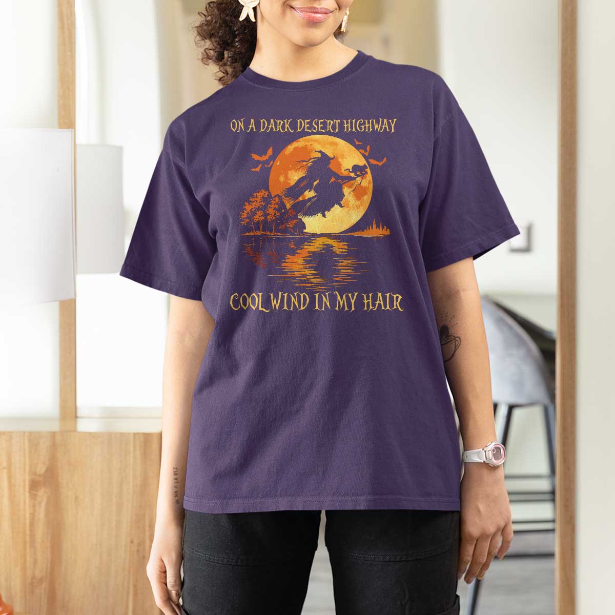 Funny Witch T Shirt For Women On A Dark Desert Highway Cool Wind In My Hair - Wonder Print Shop