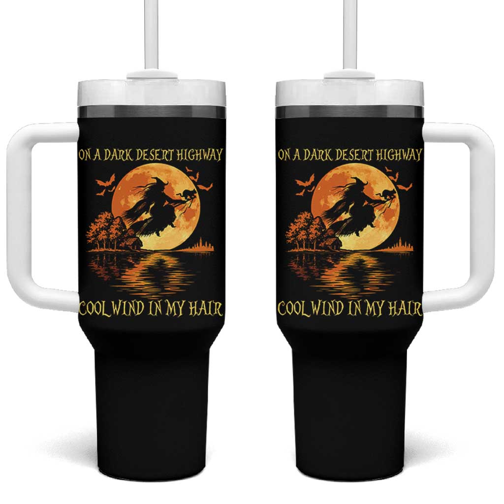 Funny Witch Tumbler With Handle On A Dark Desert Highway Cool Wind In My Hair - Wonder Print Shop