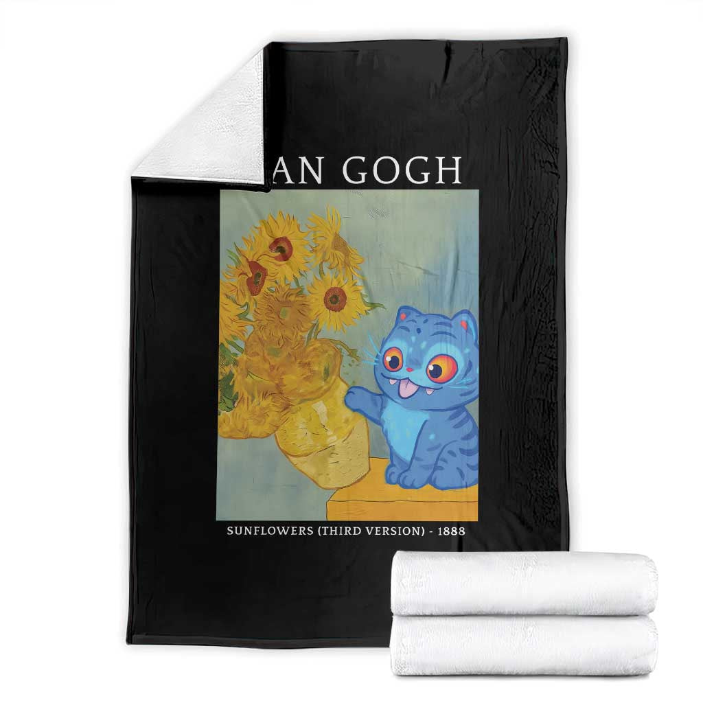 Van Gogh Kpop Fan Throw Blanket Blue Tiger Vintage Art Sunflower Cat
