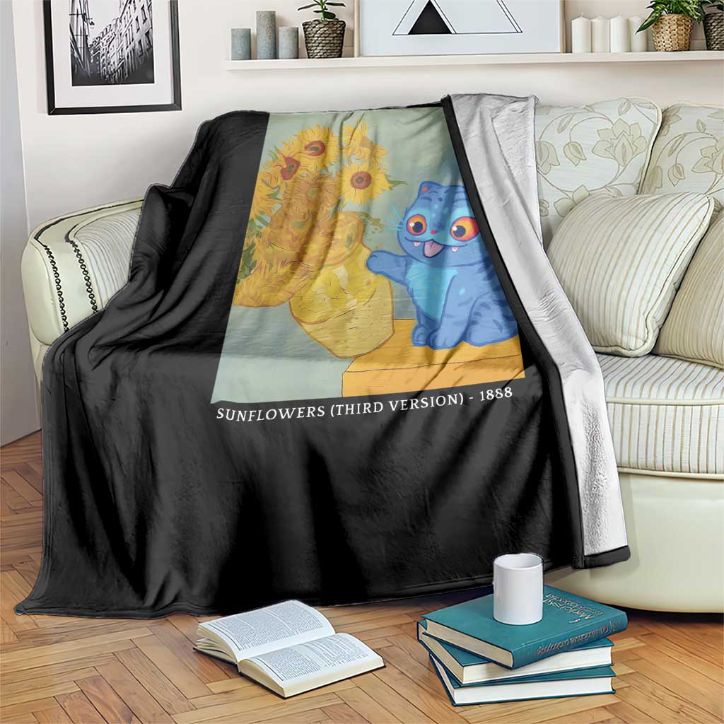 Van Gogh Kpop Fan Throw Blanket Blue Tiger Vintage Art Sunflower Cat