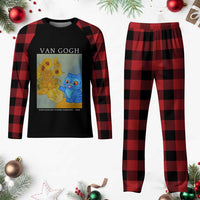 Van Gogh Kpop Fan Plaid Pajama Set Blue Tiger Vintage Art Sunflower Cat