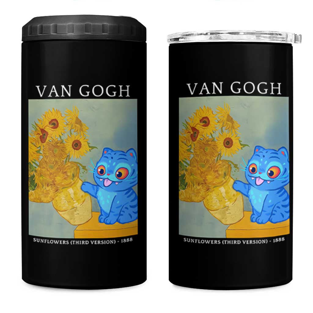 Van Gogh Kpop Fan 4 in 1 Can Cooler Tumbler Blue Tiger Vintage Art Sunflower Cat
