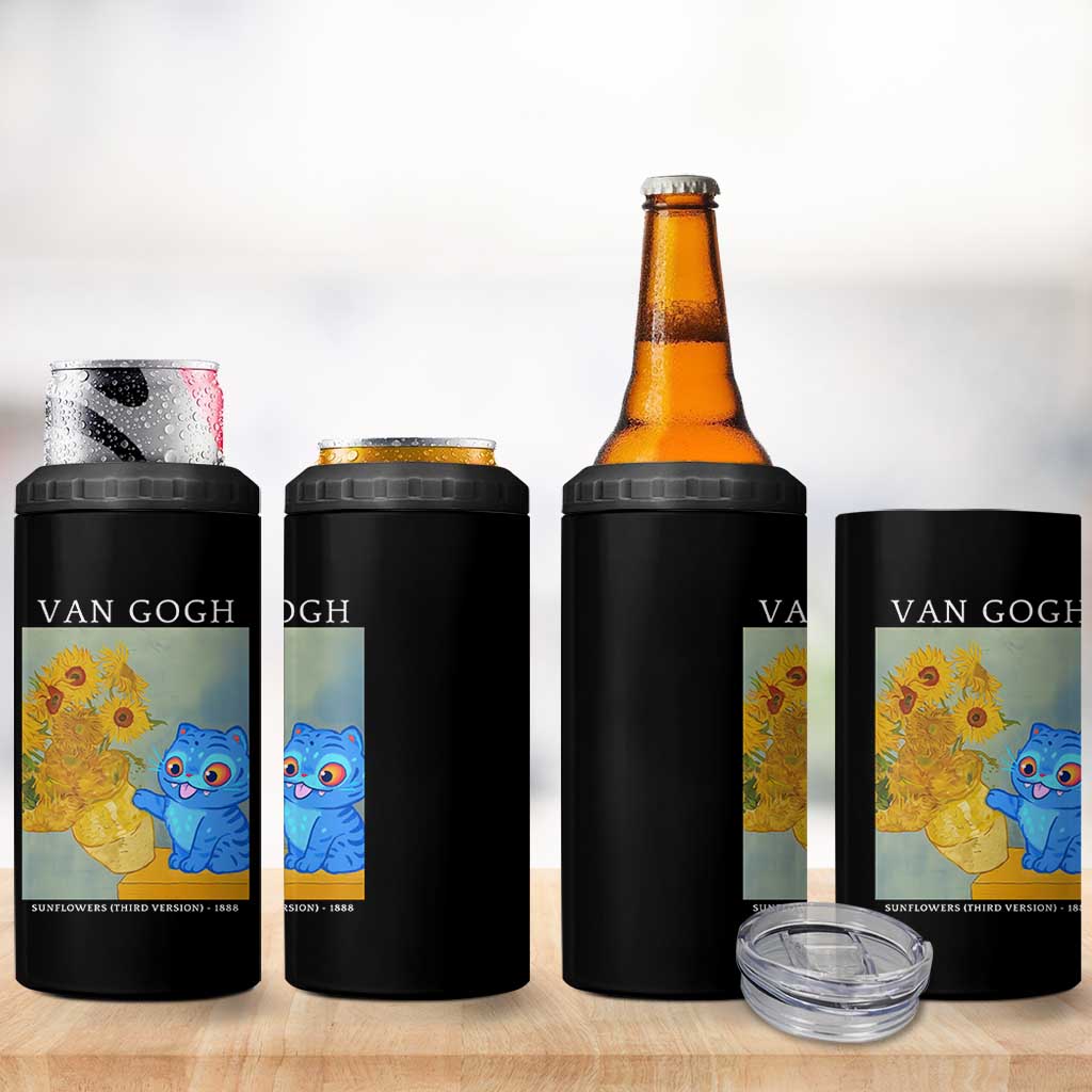 Van Gogh Kpop Fan 4 in 1 Can Cooler Tumbler Blue Tiger Vintage Art Sunflower Cat