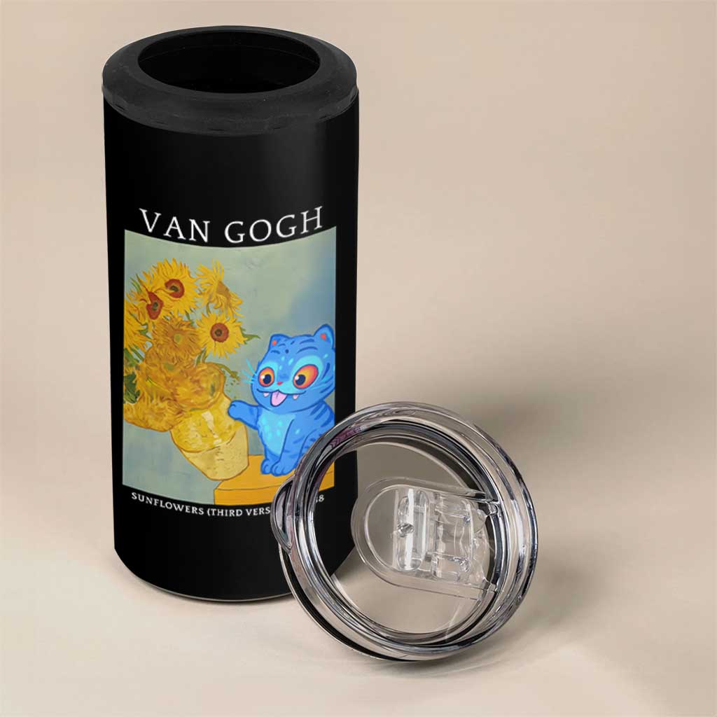 Van Gogh Kpop Fan 4 in 1 Can Cooler Tumbler Blue Tiger Vintage Art Sunflower Cat