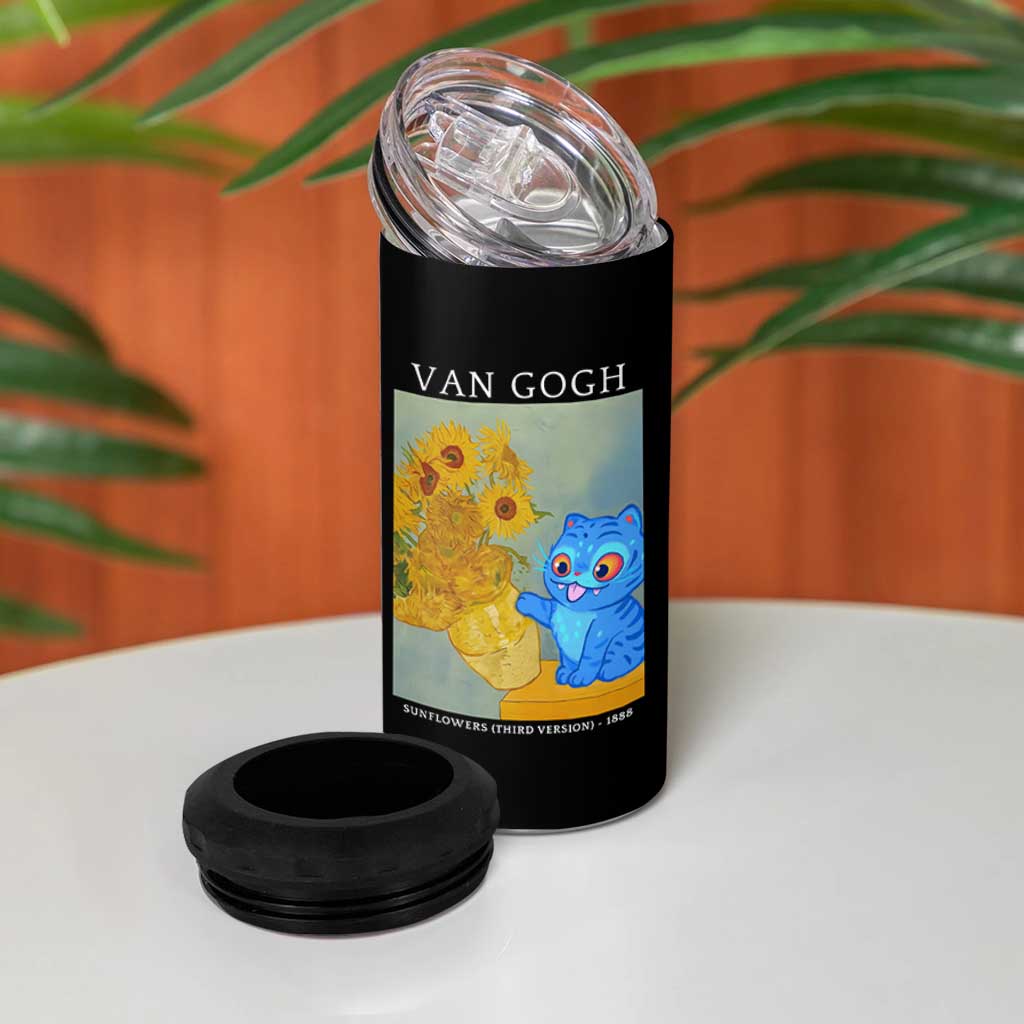 Van Gogh Kpop Fan 4 in 1 Can Cooler Tumbler Blue Tiger Vintage Art Sunflower Cat