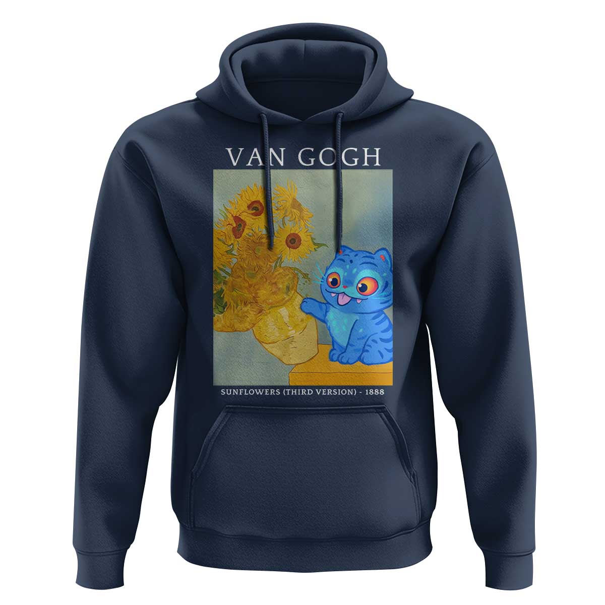 Van Gogh Kpop Fan Hoodie Blue Tiger Vintage Art Sunflower Cat