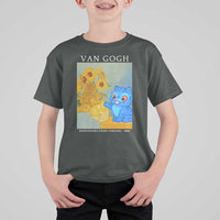 Van Gogh Kpop Fan T Shirt For Kid Blue Tiger Vintage Art Sunflower Cat