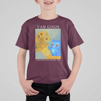 Van Gogh Kpop Fan T Shirt For Kid Blue Tiger Vintage Art Sunflower Cat