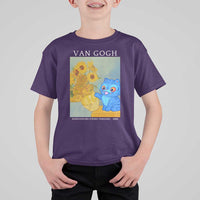 Van Gogh Kpop Fan T Shirt For Kid Blue Tiger Vintage Art Sunflower Cat