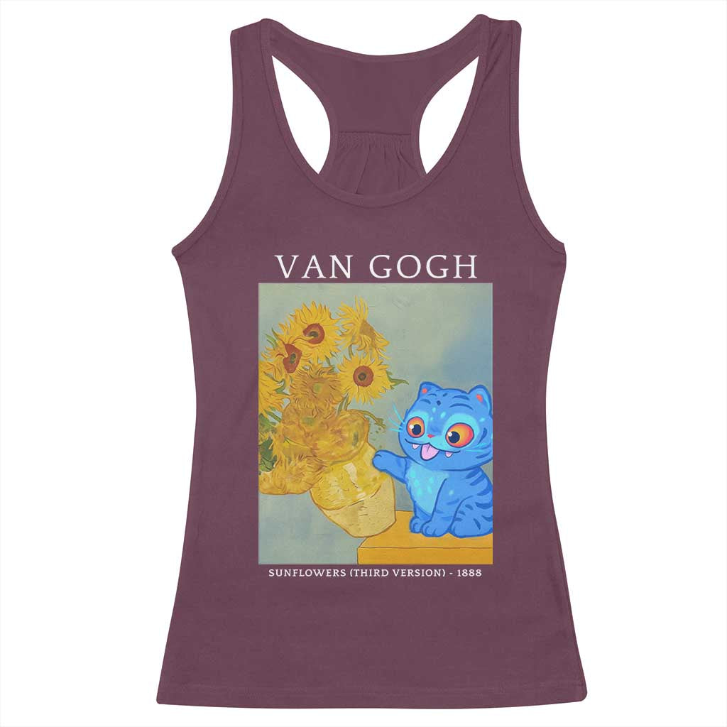 Van Gogh Kpop Fan Racerback Tank Top Blue Tiger Vintage Art Sunflower Cat