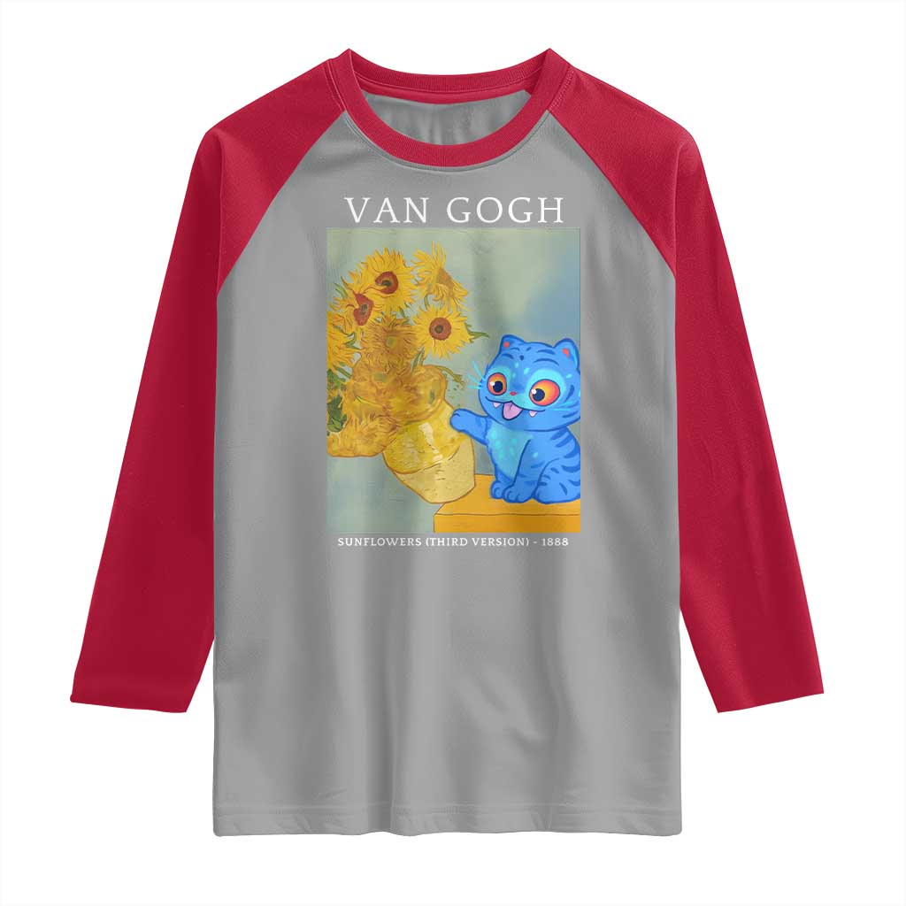 Van Gogh Kpop Fan Raglan Shirt Blue Tiger Vintage Art Sunflower Cat