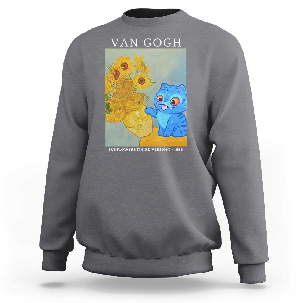 Van Gogh Kpop Fan Sweatshirt Blue Tiger Vintage Art Sunflower Cat