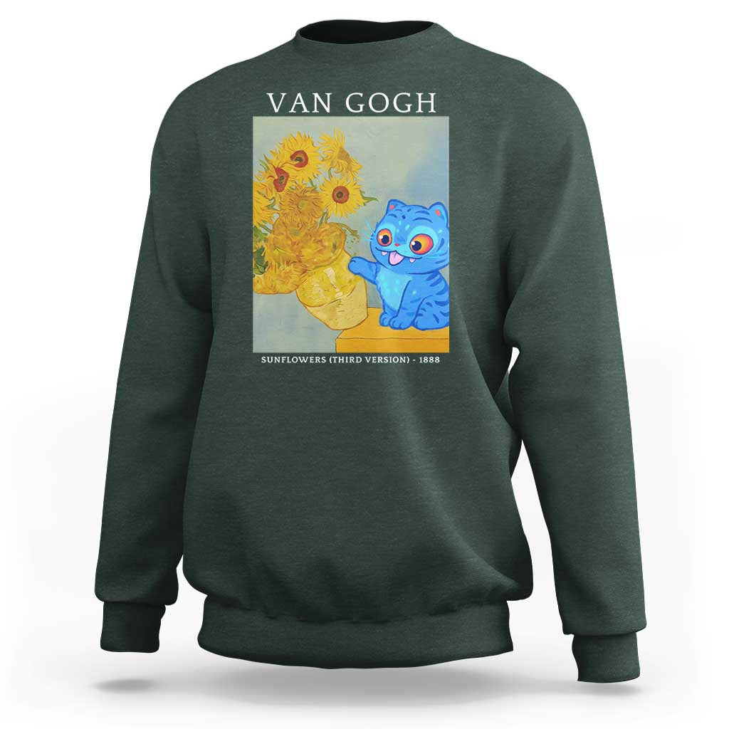 Van Gogh Kpop Fan Sweatshirt Blue Tiger Vintage Art Sunflower Cat