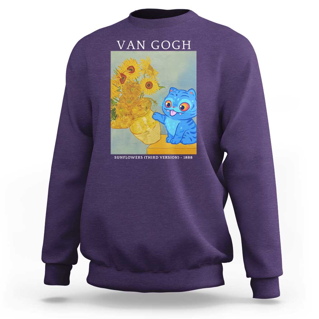 Van Gogh Kpop Fan Sweatshirt Blue Tiger Vintage Art Sunflower Cat