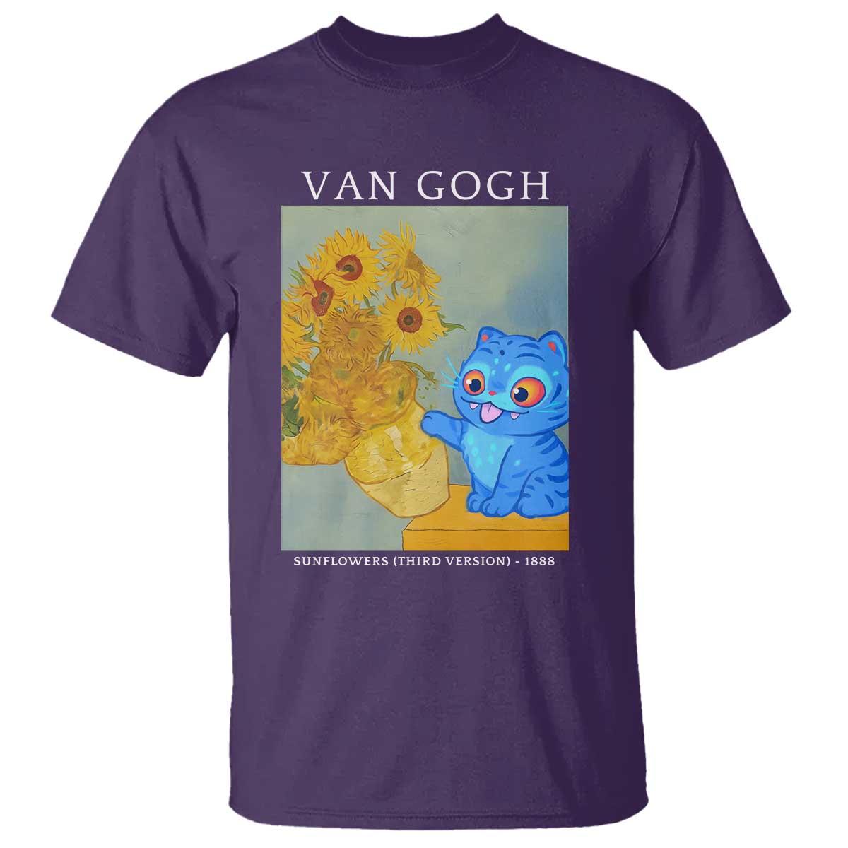 Van Gogh Kpop Fan T Shirt Blue Tiger Vintage Art Sunflower Cat