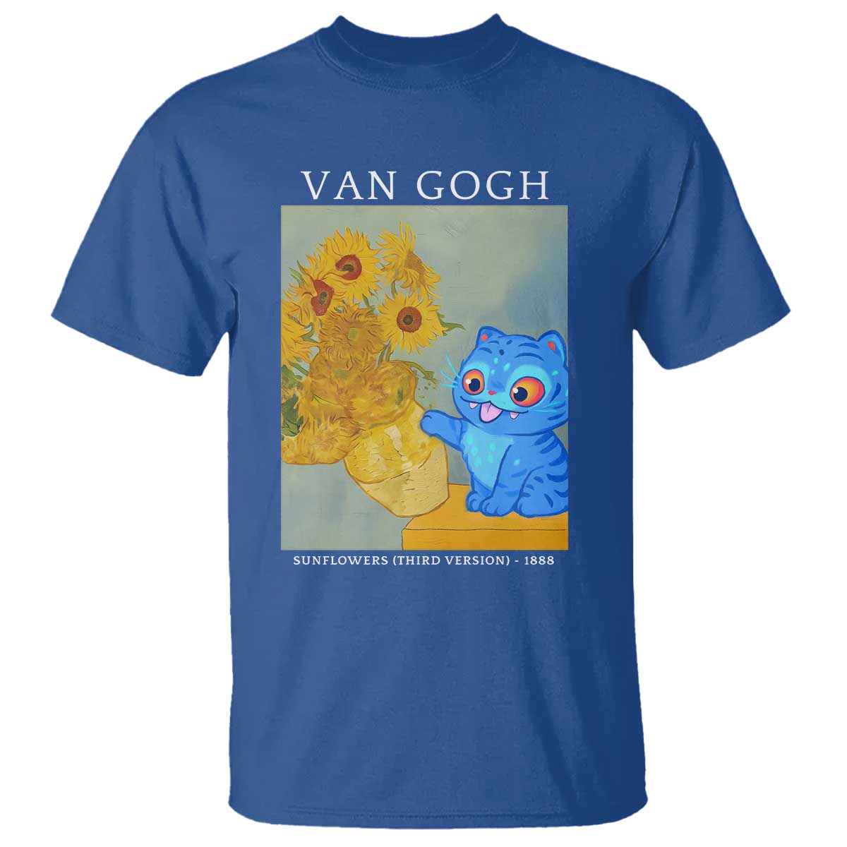 Van Gogh Kpop Fan T Shirt Blue Tiger Vintage Art Sunflower Cat