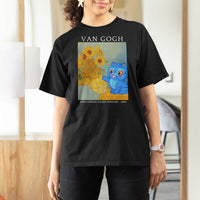 Van Gogh Kpop Fan T Shirt For Women Blue Tiger Vintage Art Sunflower Cat