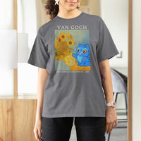Van Gogh Kpop Fan T Shirt For Women Blue Tiger Vintage Art Sunflower Cat