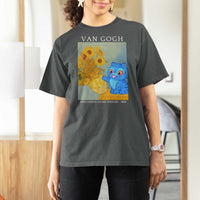 Van Gogh Kpop Fan T Shirt For Women Blue Tiger Vintage Art Sunflower Cat