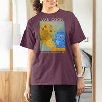 Van Gogh Kpop Fan T Shirt For Women Blue Tiger Vintage Art Sunflower Cat