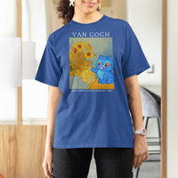 Van Gogh Kpop Fan T Shirt For Women Blue Tiger Vintage Art Sunflower Cat