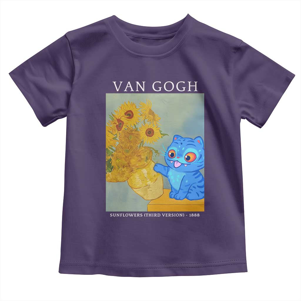Van Gogh Kpop Fan Toddler T Shirt Blue Tiger Vintage Art Sunflower Cat