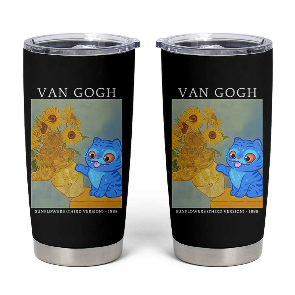 Van Gogh Kpop Fan Tumbler Cup Blue Tiger Vintage Art Sunflower Cat