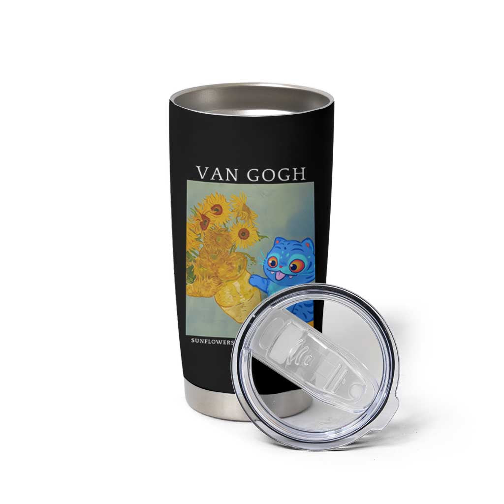 Van Gogh Kpop Fan Tumbler Cup Blue Tiger Vintage Art Sunflower Cat