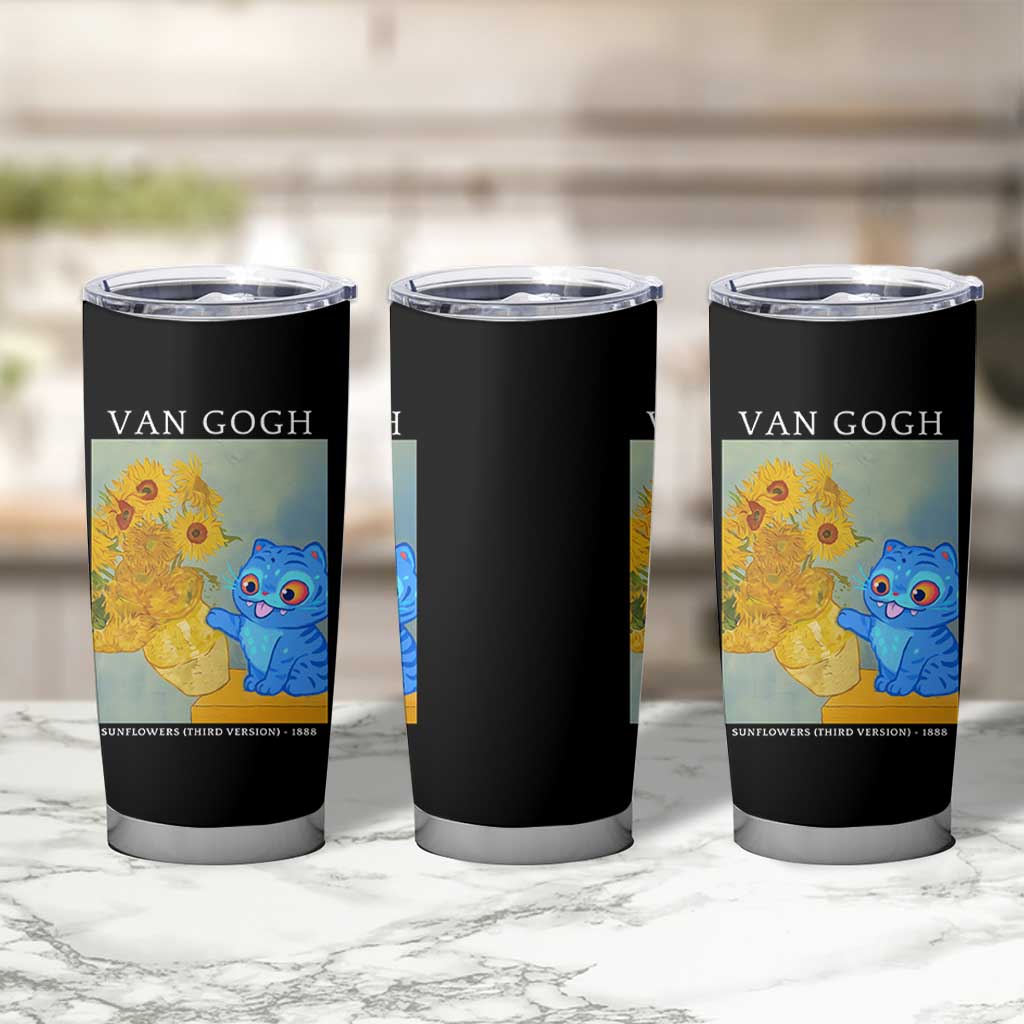 Van Gogh Kpop Fan Tumbler Cup Blue Tiger Vintage Art Sunflower Cat