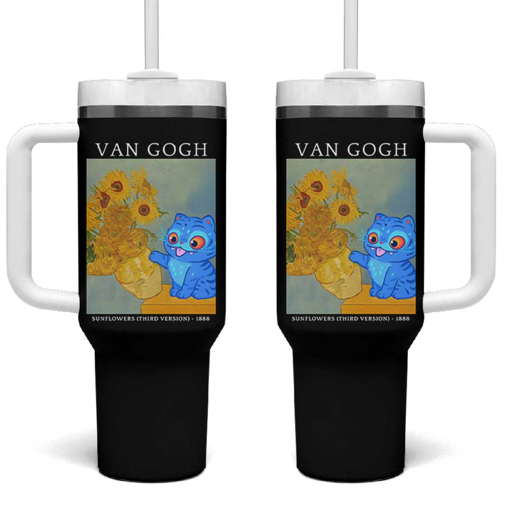 Van Gogh Kpop Fan Tumbler With Handle Blue Tiger Vintage Art Sunflower Cat